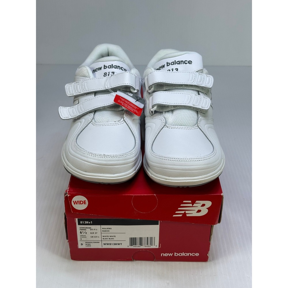 New Balance 813 White Leather Walking Shoes Hook Loop WW813HWT Womens 6.5 D Wide